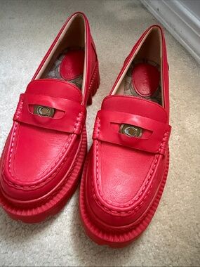 Coach Red Leather Penny Loafers with Signature C Accent sz 7 worn once